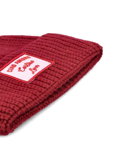 Giada Benincasa Ribbed Logp-patch Beanie In Red