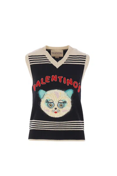 Valentino Virgin Wool Le Chat De La Maison Sweater Vest In Multi