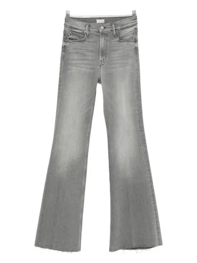 Mother High-waisted Flared Jeans With Distressed Hem In Gray