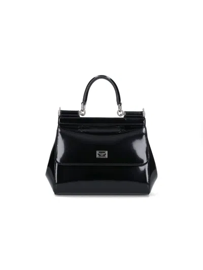 Dolce & Gabbana Sicily Kim Animalier Print Medium Leather Bag In Black