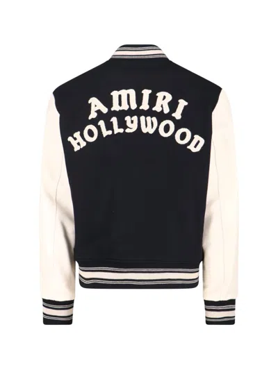 Amiri Varsity Jacket With White Contrasting Sleeves And Embroidered Detailing In Black
