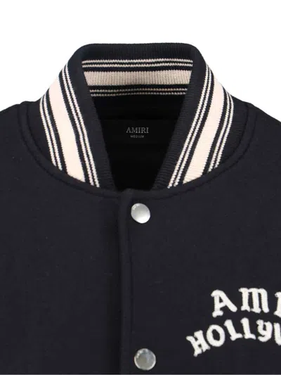 Amiri Varsity Jacket With White Contrasting Sleeves And Embroidered Detailing In Black