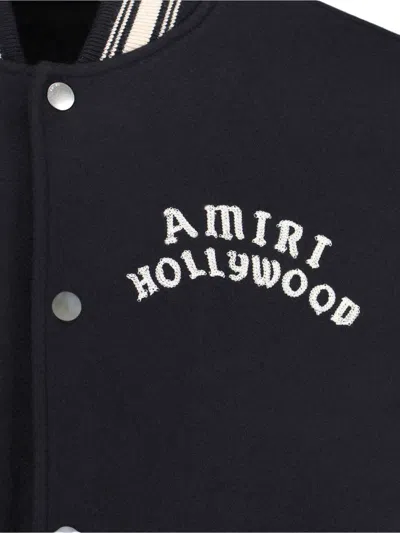Amiri Varsity Jacket With White Contrasting Sleeves And Embroidered Detailing In Black