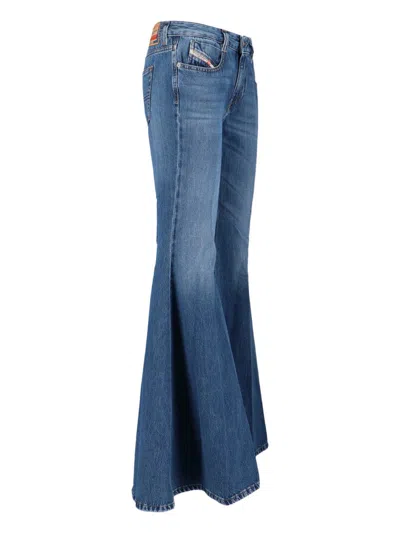 Diesel High-waisted Flared Jeans With Vintage-inspired Finish In Blue