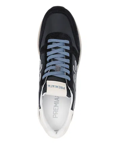 Premiata Layered White And Grey Sneakers With Sculpted Sole In Multi