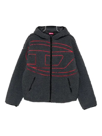 Diesel Textured Fleece Jacket With Bold Graphic Embroidery In Multi