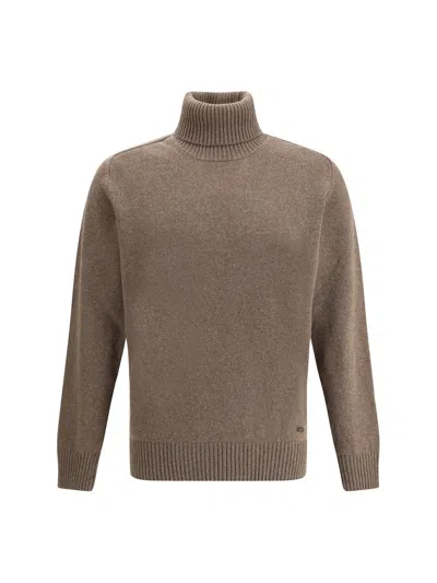 Brooksfield Virgin Wool Turtleneck Sweater In Brown