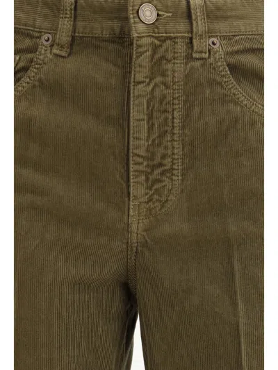 Saint Laurent Corduroy Trousers Clyde Wide-leg Belt Loops In Green