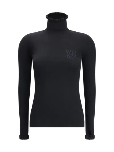 Valentino Wool Sweater With Ruffled Collar In Black