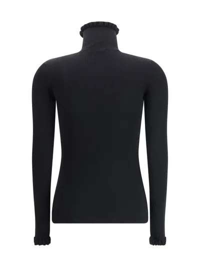 Valentino Wool Sweater With Ruffled Collar In Black