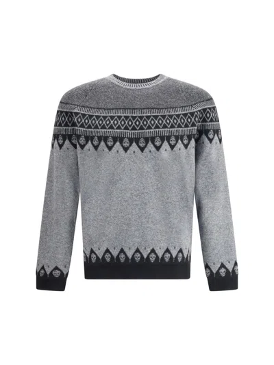 Alexander Mcqueen Mcqueen Skull Fair Isle Wool Crewneck Sweater In Gray