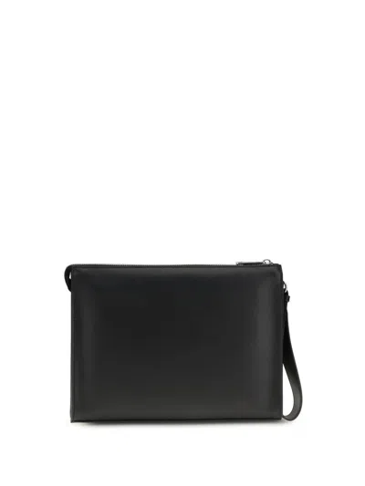 Fendi Leather And Canvas Ff Squared Clutch Bags In Black