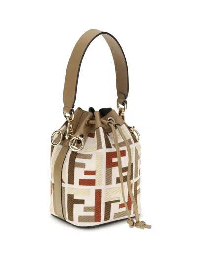 Fendi Women Mon Tresor Ff Jacquard Fabric And Leather Bucket Bag In Multi