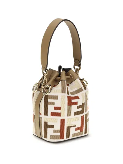 Fendi Women Mon Tresor Ff Jacquard Fabric And Leather Bucket Bag In Multi