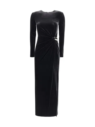 Self-portrait Black Velvet Embellished Midi Dress Black In Black