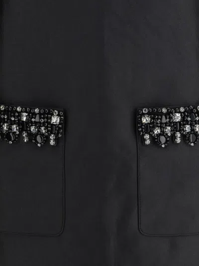 Self-portrait Sleeveless Black Midi Dress With Beadwork And Patch Pockets In Black