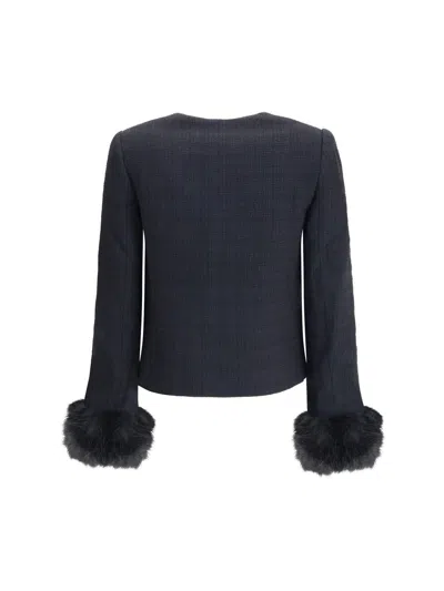 Self-portrait Faux Fur-cuff Buttoned Jacket In Blue