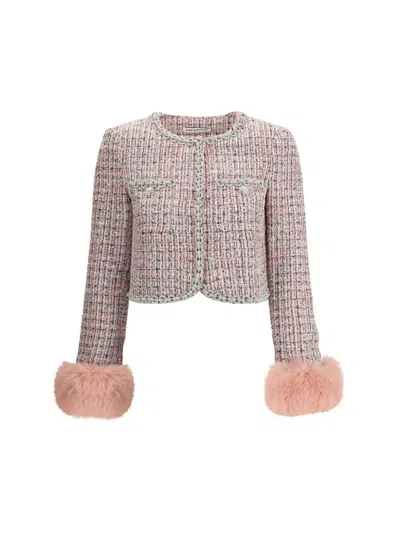 Self-portrait Crystal-embellished Tweed Jacket In Pink
