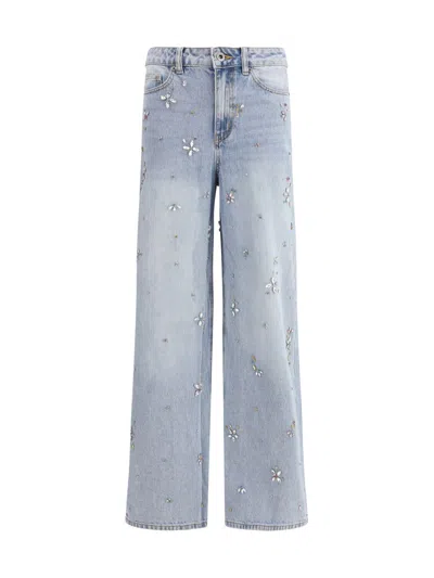 Self-portrait Embellished Wide Leg Jeans L. Blue In Blue