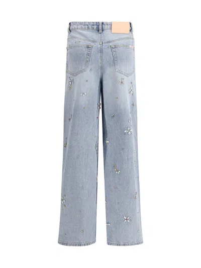 Self-portrait Embellished Wide Leg Jeans L. Blue In Blue