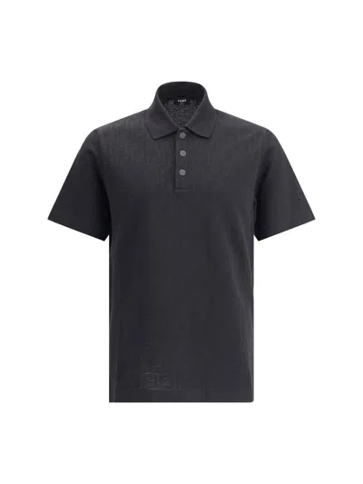 Fendi Ff Piquet Jacquard Polo Shirt In Black