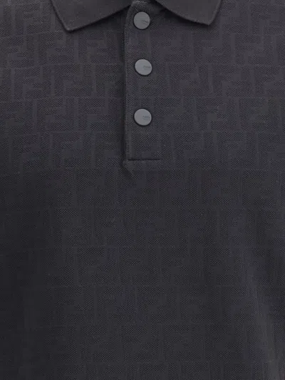 Fendi Ff Piquet Jacquard Polo Shirt In Black