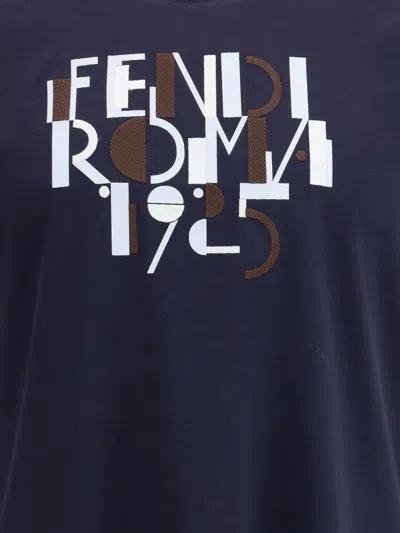 Fendi T-shirt Dark Blue Cotton T-shirt In Black