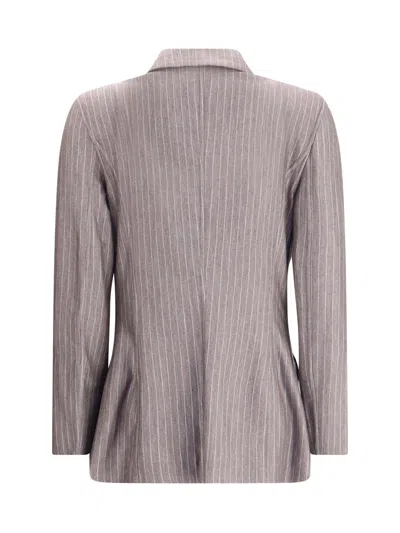 Giorgio Armani Pinstripe Double-breasted Blazer In Brown