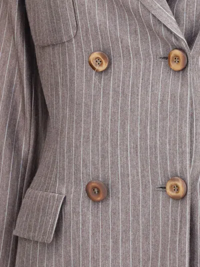 Giorgio Armani Pinstripe Double-breasted Blazer In Brown