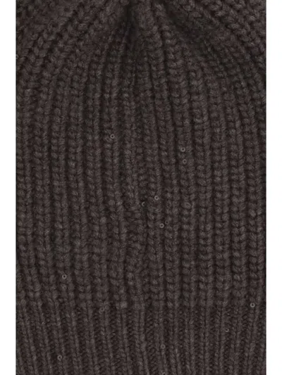 Brunello Cucinelli Ribbed Sequin-embellished Beannie Hat In Brown