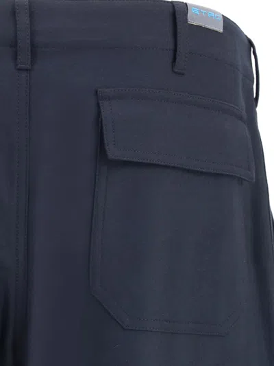 Etro Men Flannel Cargo Pants In Blue