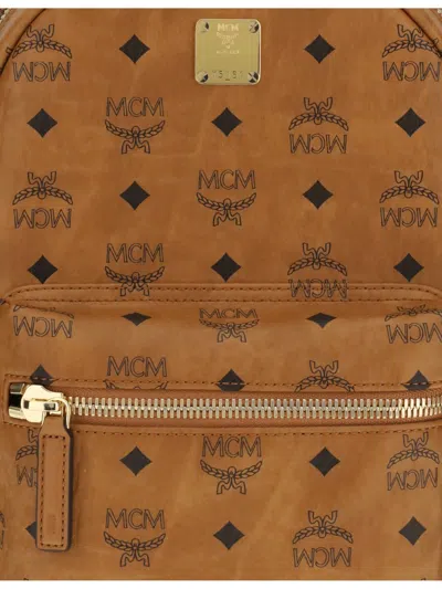 Mcm Visetos Logo-print Stark Studded Backpack In Brown