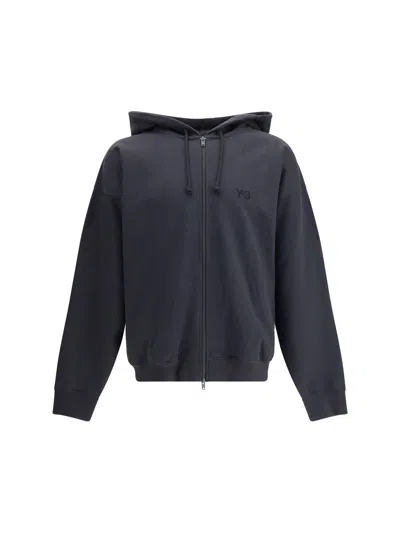 Y-3 Relaxed-fit Black Hoodie With Subtle Front Logo And Side Pockets In Black