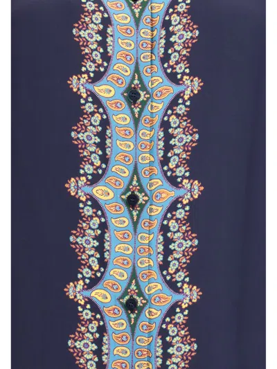 Etro Paisley Print Crepe De Chine Long-sleeved Shirt In Blue
