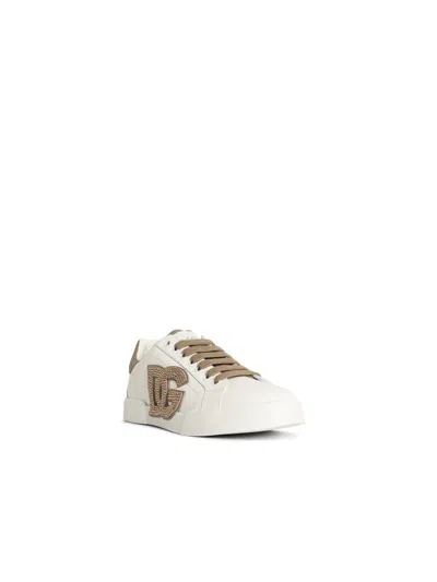 Dolce & Gabbana Black And Beige Low Top Sneakers With Logo Patch On The Side And Logo Lettering On The Tongue In Lea In Multi