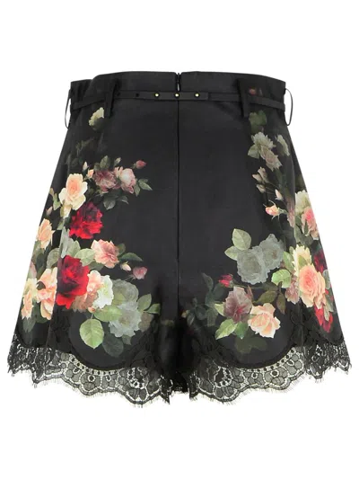 Zimmermann Belted Lace-trimmed Floral-print Silk And Cotton-blend Twill Shorts In Multi
