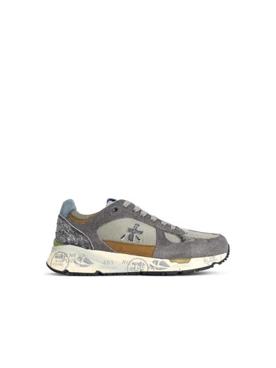 Premiata Suede-panel Lace-up Sneakers In Gray