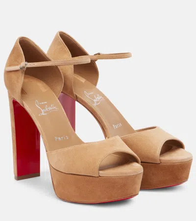 Christian Louboutin Sandaloo 130 Suede Platform Sandals In Brown