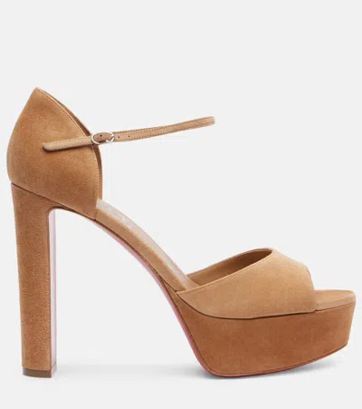 Christian Louboutin Sandaloo 130 Suede Platform Sandals In Brown