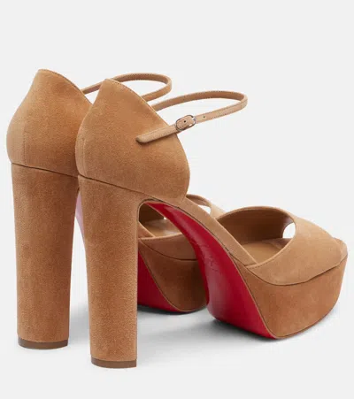 Christian Louboutin Sandaloo 130 Suede Platform Sandals In Brown