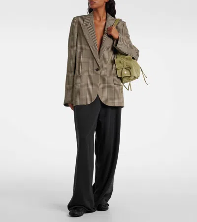 Acne Studios Multipocket Mini Suede Bucket Bag In Green