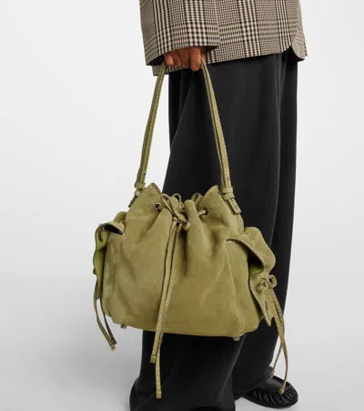 Acne Studios Multipocket Mini Suede Bucket Bag In Green