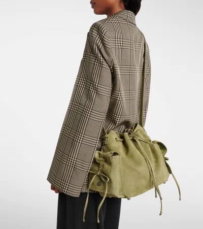 Acne Studios Multipocket Mini Suede Bucket Bag In Green