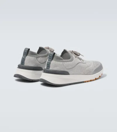 Brunello Cucinelli Techno Cotton Knit Runners With Heat Tape In Gray