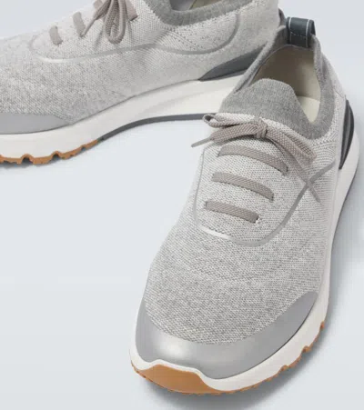 Brunello Cucinelli Techno Cotton Knit Runners With Heat Tape In Gray