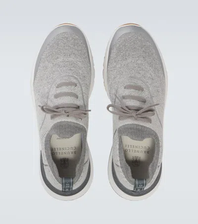 Brunello Cucinelli Techno Cotton Knit Runners With Heat Tape In Gray