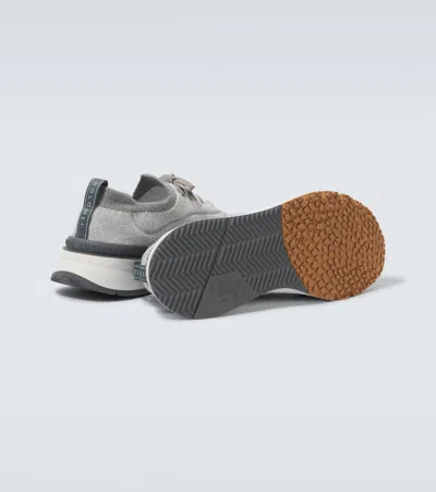 Brunello Cucinelli Techno Cotton Knit Runners With Heat Tape In Gray