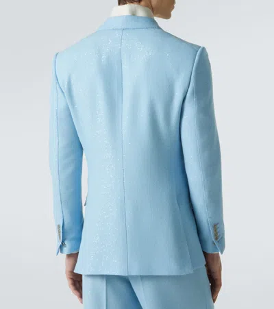 Tom Ford Mens Sequins Double-breasted Wool-blend Blazer Light Blue In Multi