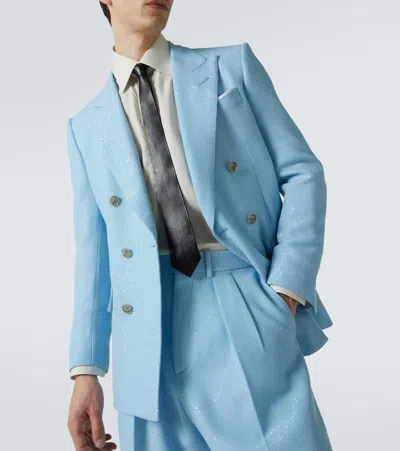 Tom Ford Mens Sequins Double-breasted Wool-blend Blazer Light Blue In Multi