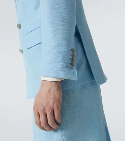 Tom Ford Mens Sequins Double-breasted Wool-blend Blazer Light Blue In Multi